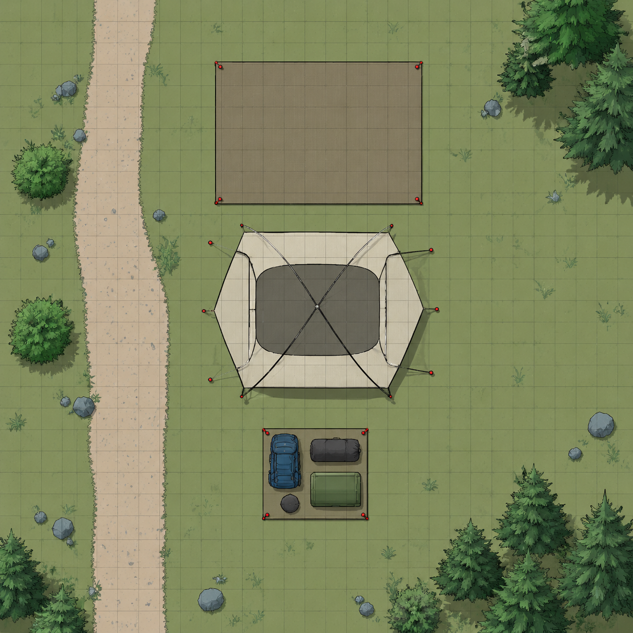 Rainy Arrival Layout top-down pitch board